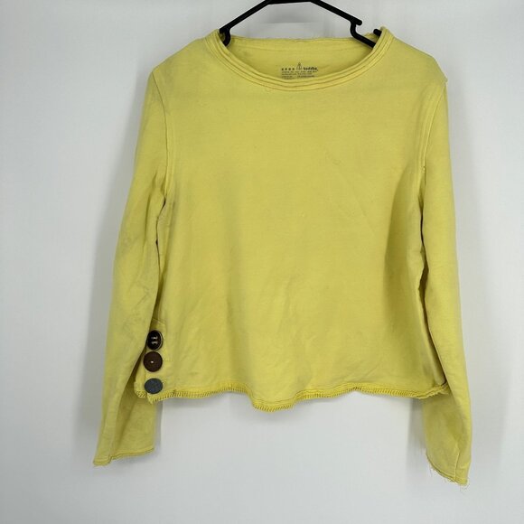 Neon Buddha Yellow Bohemian Coastal Ruffle Hem Top‎ Women's Size Petite Large - Picture 1 of 6